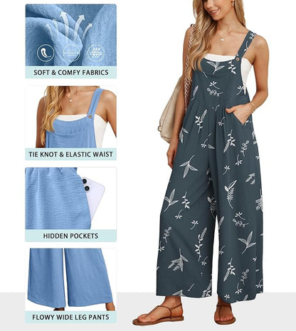 IWOLLENCE Women's Summer Jumpsuits Boho Wide Leg Overalls Casual Loose Rompers with Pockets 2025