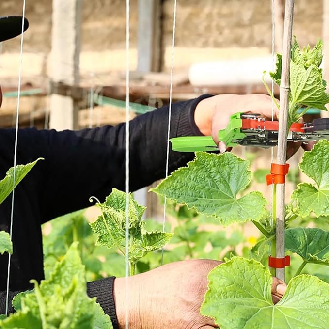 FUNTECK Easy & Fast Tying Tool for Tomatoes, Grapes, Cucumbers - Professional Plant Tying Machine Saves Labor with Spare Tapes and Staples, Green/Black