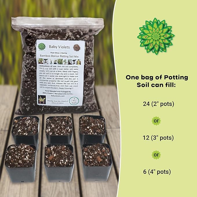 Bamboo Bonsai Plant Potting Soil Mix Peat Moss & Perlite (½ Gallon / 2 quarts). Repot Ficus, Lucky Bamboo Soil