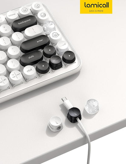 8Pack Cord Organizer [1s Lock] Spring Cable Management Clips - Lamicall Desk Cord Holder, Adhesive Cute Round Cable Clip, Phone Charger Wire Organizer Keeper for Nightstand Car Office Accessory, White