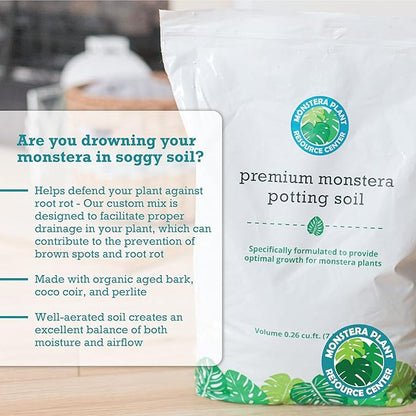 Premium Monstera Potting Soil | Quick Draining, Nutrient Rich Living Aroid Soil for Fast Growth & Healthy Root Aeration | Organic Aged Bark, Coco Coir, Perlite, Worm Castings (Large Bag)