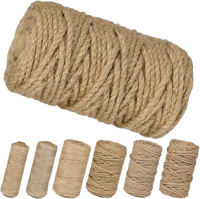 PerkHomy 5mm Jute Rope 105 Feet Twisted Heavy Duty and Thick Twine Rope for Cat Scratcher Scratching Post Tree Craft Projects Gardening Home Decoration Packing Bundling (105FT * 5mm)
