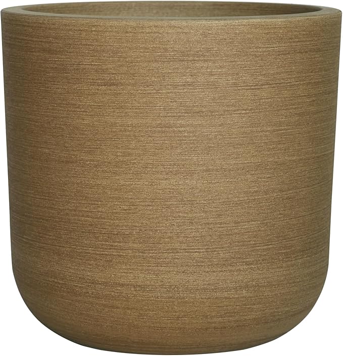 11 inch Plant Pot, Lightweight Weather & UV Resistant Plastic Plant Pot with Drainage Hole & Rubber Plug,Indoor Outdoor Pot for Palnts, Sandy Brushed Wood Texture Flower Planter for Home, Garden