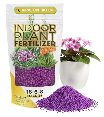 Indoor Plant Fertilizer Pellets | 18-6-8 Macro Plus for Seedlings and Mature Plants | Multi-Purpose Blend & Gardening Supplies| 5.2 oz Resealable Packaging