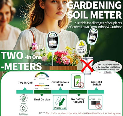 HSLGOVE Soil Test Kit, 2-in-1 Soil Moisture Meter/Soil PH Meter, Dual Screen Soil Tester, Soil Moisture Meter for Plants Watering/Gardening for Lawn,Farm Indoor&Outdoor Use-Bluegreen