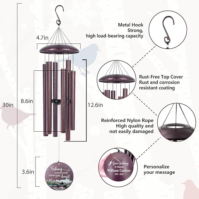 ASTARIN Memorial Wind Chimes Personalized, Produced in USA Deep Tone Wind Chimes for Loss of Loved One, Sympathy Gifts for Loss Mom/Dad/Sister, Outdoor Windchime for Memory Bereavement Condolence