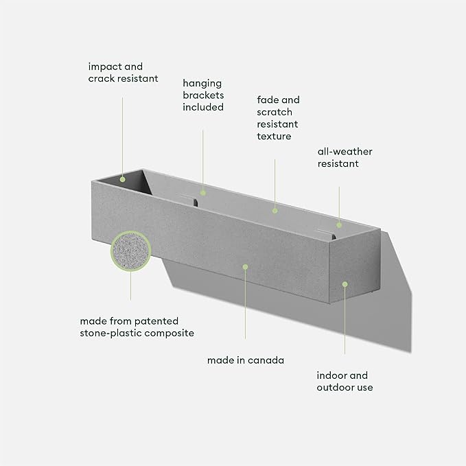 Veradek Forma Series Trough Hanging Planter - Rectangular Planter for Window Sill/Wall Decor | Made from Plastic-Stone Material | Modern Décor for Succulents, Indoor Small Plants