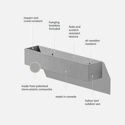 Veradek Forma Series Trough Hanging Planter - Rectangular Planter for Window Sill/Wall Decor | Made from Plastic-Stone Material | Modern Décor for Succulents, Indoor Small Plants