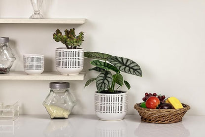 Docrin 3-Pack Ceramic Planters Set - 6.5"+5.3"+4" Dual-Tone Flower Pots with Drainage Holes, Modern Indoor Outdoor Planters for Succulents/Herbs/Large Plants, Home Office (Brownish Black & White)
