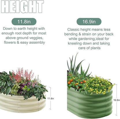Galvanized Steel Raised Garden Bed 8x2ft Oval - 17" Tall 9-in-1 Modular Planter Box for Vegetables/Flowers, Rust-Proof Metal Outdoor Planters Rubber Edging (Green)