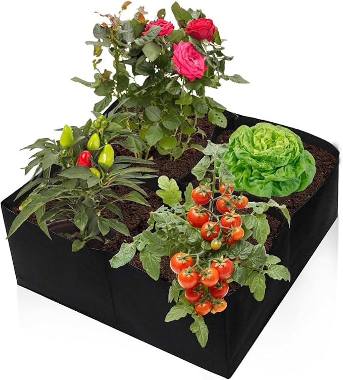 Fabric Raised Garden Bed, 2x2x1Ft 64 Gallon Garden Grow Bags, Rectangle Raised Planter Garden Bed for Vegetables Potatoes Flowers Planting Container for Outdoor Gardenin (4Grids)