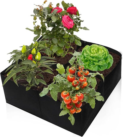 Fabric Raised Garden Bed, 2x2x1Ft 64 Gallon Garden Grow Bags, Rectangle Raised Planter Garden Bed for Vegetables Potatoes Flowers Planting Container for Outdoor Gardenin (4Grids)