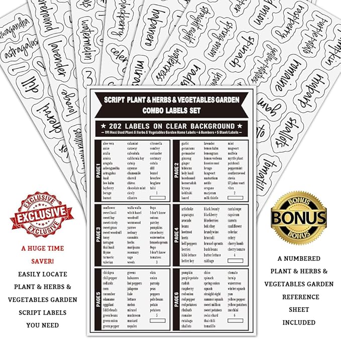 202Pcs Plant Labels, Herb & Plant Labels, Nursery Garden Tags for Pots - Seed Markers Vegetable Fruit Stickers Organization Labels for Indoor/Outdoor
