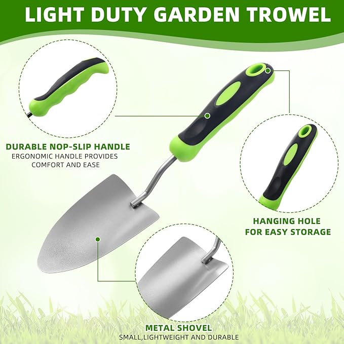 16 Pcs Garden Shovel Aluminum Alloy Heavy Duty Trowel Small Digging Shovels Metal Hand Trowel Spade with Soft Handle for Garden Lawn Yard Planting Tool (Wide Shovel,Green)