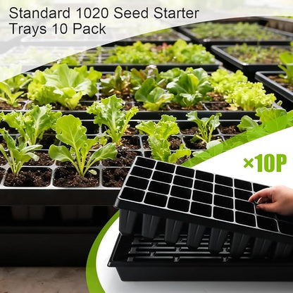 10 Pack 1020 Seed Starter Trays and 10 Pcs 40 Cell Plug Trays, Thick Durable Seedling Plastic Nursery Tray for TD542 1020 Tray Germination (10 Sets)