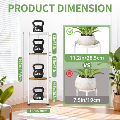 KMOTASUO 4 Tier White Plant Stand Indoor for Large Tall Heavy Duty Planter, Multiple Sturdy Metal Flower Corner Rack for Narrow House Floor, Iron Vertical Level Round Orchi Holder Organizer, Modern