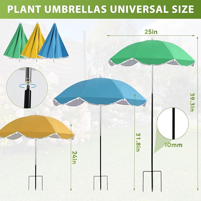 Plant Umbrellas for Outdoor Plants, 25inch Plant Shades for Outdoor Plants with Durable 40'' High M-Shaped Plug for Stronger Wind Resistanc for Plants, Potted Plant, Garden Beds