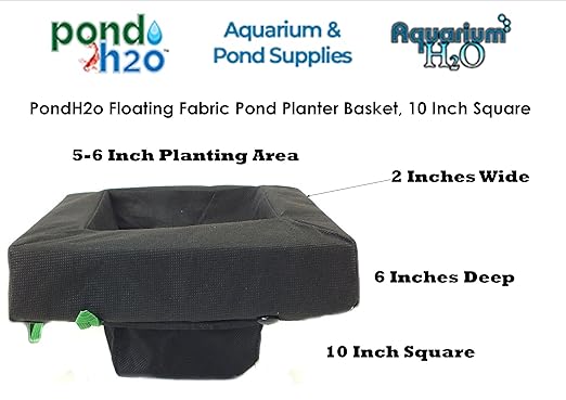 Pondh2o Floating Aquatic Water Garden Pond Planter Woven Fabric Basket, 10 Inch Square, Floatable Aquatic Plant or Flower Islands for Ponds and Water Features