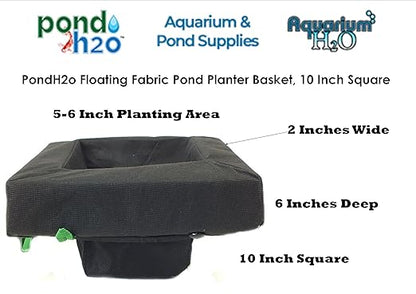 Pondh2o Floating Aquatic Water Garden Pond Planter Woven Fabric Basket, 10 Inch Square, Floatable Aquatic Plant or Flower Islands for Ponds and Water Features