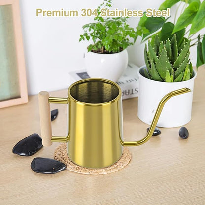 Watering Can Indoor Plants, 35 oz/1000 ml Metal Stainless Steel Watering Can Pot with Long Spout for Indoor House Plants Bonsai Outdoor Garden Flower Decorative (Gold)