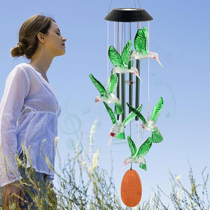 Solar Hummingbird Wind Chime Outdoor Color Changing, Garden Decor, Grandmother Gift, mom Gifts, Hummingbird Gifts, Birthday Gift for mom, Wind Chimes Outdoor Outside.