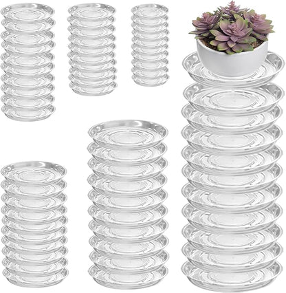 60 Packs Clear Plant Saucers for Indoor Outdoor Use 4/6/8/10/12/14 Inches Heavy Duty Plastic Plant Trays for Planter Bulk Flower Pot Drip Trays to Catch Water, Round Transparent