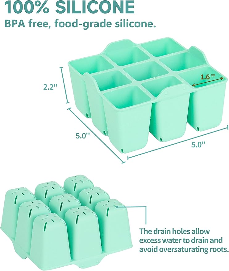 8 Pack Seed Starter Tray, Silicone Reusable Seedling Starter Trays Fit Up to 10" 20" Planting Tray, BPA-Free & Dishwasher Safe, Seed Starting Trays for Vegetable, Flower, Herb (Total 72 Cells)