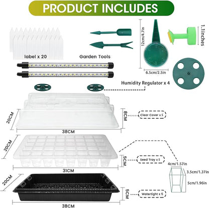 MQUPIN 80-Cell Seed Starter Tray with Grow Light, 2-Pack Adjustable Brightness Seed Starter Kit with Humidity Dome,Smart Timer,Watering Sprayer,Seeder,Plant Germination Kit for Seeds Growing