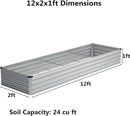 12x2x1 ft(2 Pack) Galvanized Raised Garden Bed,Outdoor Planter Box Metal Patio Kit Planting Bed for Vegetables Flowers and Succulents,Silver