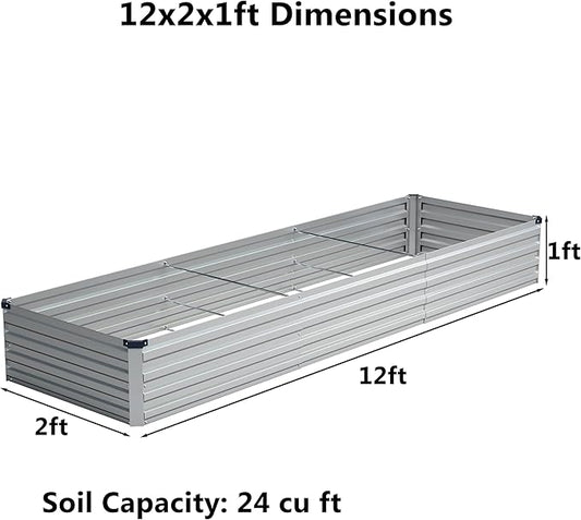 12x2x1 ft(2 Pack) Galvanized Raised Garden Bed,Outdoor Planter Box Metal Patio Kit Planting Bed for Vegetables Flowers and Succulents,Silver