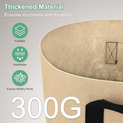 5-Pack Plant Grow Bags 1 Gallon Grow Bags 300G Thickened Fabric Pots with Durable Handles Plant Garden Grow Pots for Fruits/Vegetables/Flowers/Plants [Khaki]