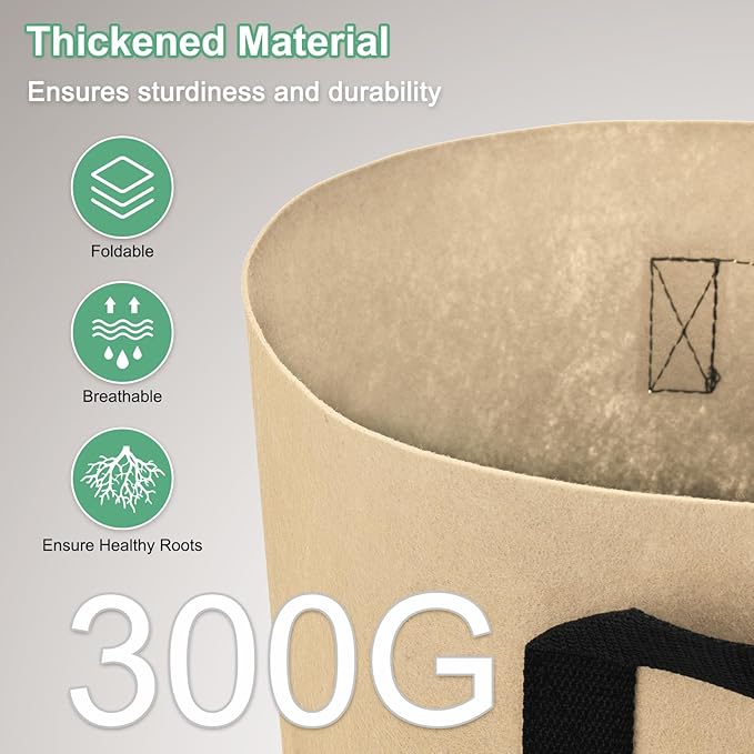5-Pack Plant Grow Bags 7 Gallon Grow Bags 300G Thickened Fabric Pots with Durable Handles Plant Garden Grow Pots for Fruits/Vegetables/Flowers/Plants [Khaki]