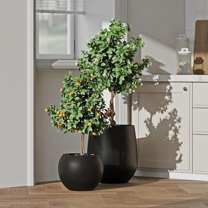 DTY Mount Sherman 21.1'' D x 16.7'' H (Pot Opening 14.6") Fiberstone Round Planter with Drainage Hole, Smooth Finishes, Weather Resistant for Indoor and Outdoor, 2 Extra Coco Mats - Black, Large