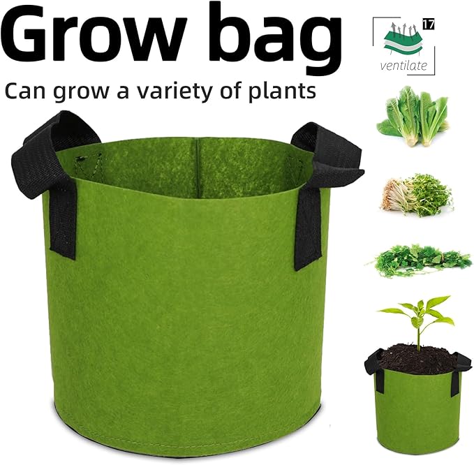 Grow Bags,Growing Pot Bags Garden Grow Bag Indoor Outdoor Fabric Aeration Plant Pot Container Flower Vegetable Pouch (Army Green,17Gallon)