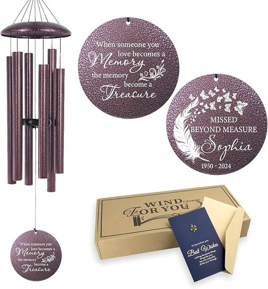 ASTARIN 36" Large Deep Tone Personalized Sympathy Wind Chimes, Memorial Wind Chime for Loss of Mother Father Loved One, Angel's Feather Bereavement Gifts Decor Outdoor Patio Garden(Produced in USA)