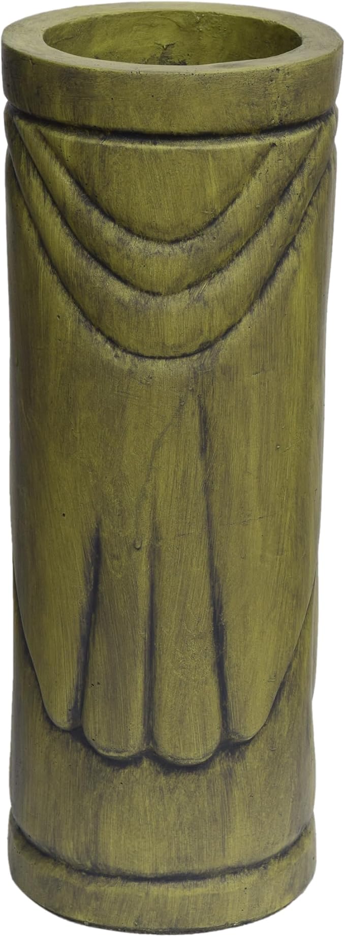 Christopher Knight Home Jorine Lightweight Concrete Planter, Cast Stone Planter, Tiki Totem Urn, Tall Plant Pot, Polynesian Garden Pot with Drainage Hole for Backyard Hall Garden, Antique Green
