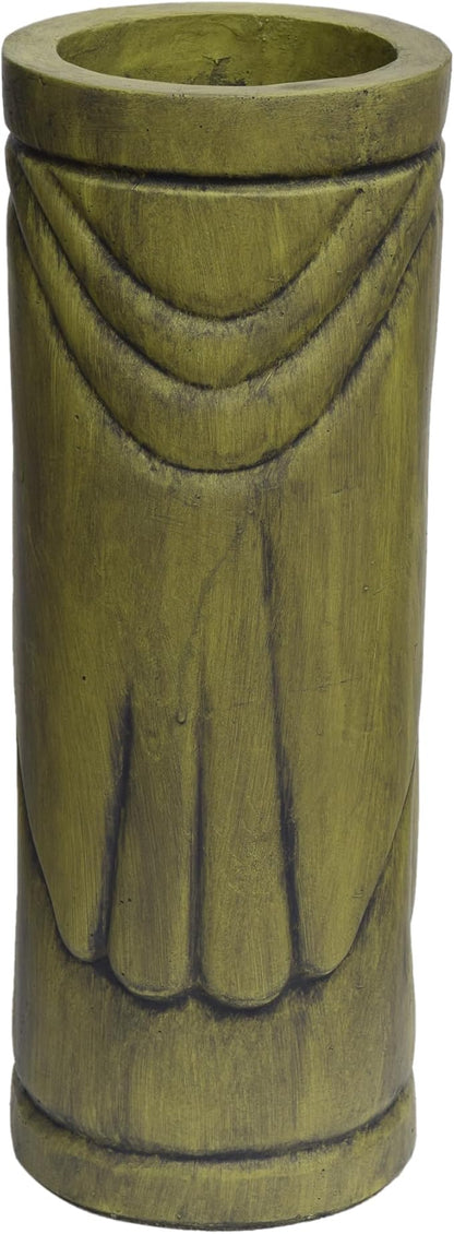 Christopher Knight Home Jorine Lightweight Concrete Planter, Cast Stone Planter, Tiki Totem Urn, Tall Plant Pot, Polynesian Garden Pot with Drainage Hole for Backyard Hall Garden, Antique Green