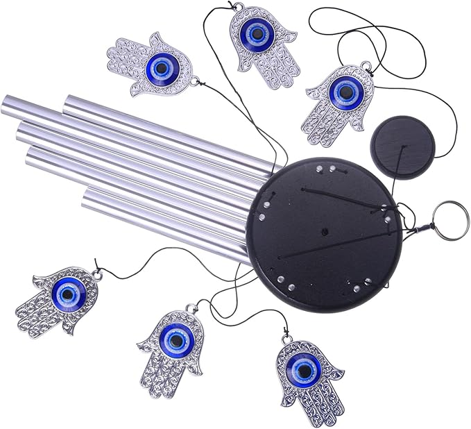 Blue Evil Eye Hand of Fatima Wind Chimes Outdoor Decoration, Hamsa Hand Windcatcher, Evil Eye Wind Bells, Fatima's Holy Hand Blue Evil Eye Amulet Wind Chimes for Home,Gift for Mom,Balcony,Patio,Garden