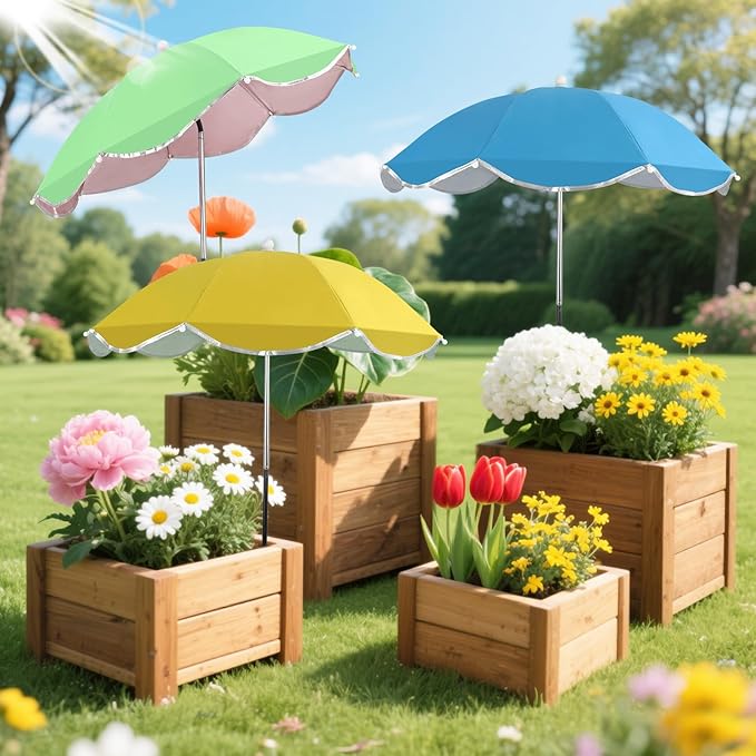 Plant Umbrellas for Outdoor Plants, 25inch Plant Shades for Outdoor Plants with Durable 40'' High M-Shaped Plug for Stronger Wind Resistanc for Plants, Potted Plant, Garden Beds