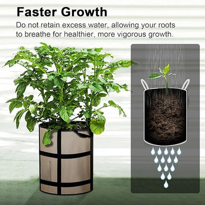 10 Gallon Potato Grow Bags with Viewing Window, 300G Nonwoven Garden Planting Pots, Heavy-Duty Surround Handles for Gardening Supplies (6Pack Grow Bags)