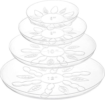 YOUEON 24 Pack Clear Plant Saucers with Feet, 6/8/10/12 Inch Heavy Duty Plastic Plant Drip Trays, Flower Pot Trays, Plant Water Catcher Tray for Indoor & Outdoor Plants, Round, 4 Sizes