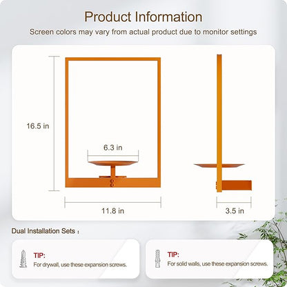 Orange Metal Wall Plant Holder - 3-Pack Wall Mounted Plant Stands and Hanging Holders for Indoor Planter and Flower Pot -Rectangle Decor Shelf for Plant Storage (Pot Not Included)