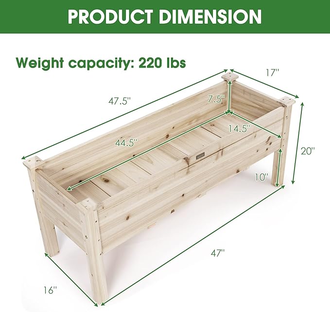 HAPPYGRILL Raised Garden Bed, Wood Planter Box with Legs, 5 Drainage Holes, Elevated Garden Bed for Vegetables Flowers, Outdoor Plant Container for Yard Garden