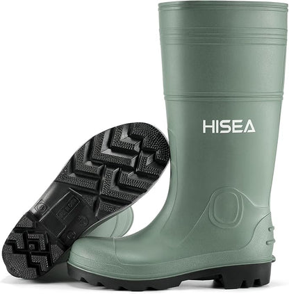 HISEA Men's Rain Boots PVC Rubber Boots with Steel Shank Waterproof Garden Fishing Outdoor Work Boots Durable Slip Resistant Mud Rainboots for Agriculture and Industrial Working