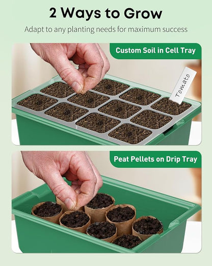 Pawfly 10 Pack Seed Starter Kit, 120 Cells, Seed Starter Trays with 4" Humidity Domes, Planting Tools & Labels, Indoor Seedling Starter Trays, Reusable Plant Germination Trays, Seed Starting Trays