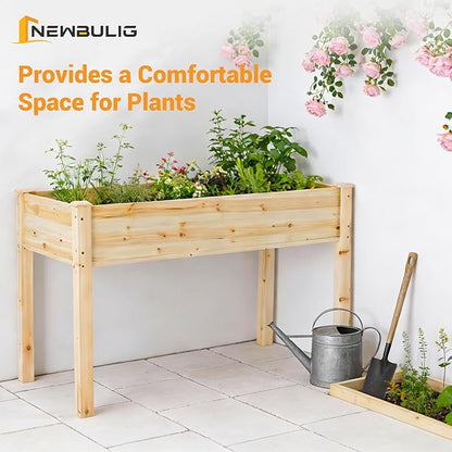 NEWBULIG Raised Garden Bed with Legs 48x24x30in,Elevated Wood Planter Box Stand for Outdoors Garden Balcony Courtyard, Natural Wood 300 Pound Capacity, for Planting Herbs Flowers Vegetables