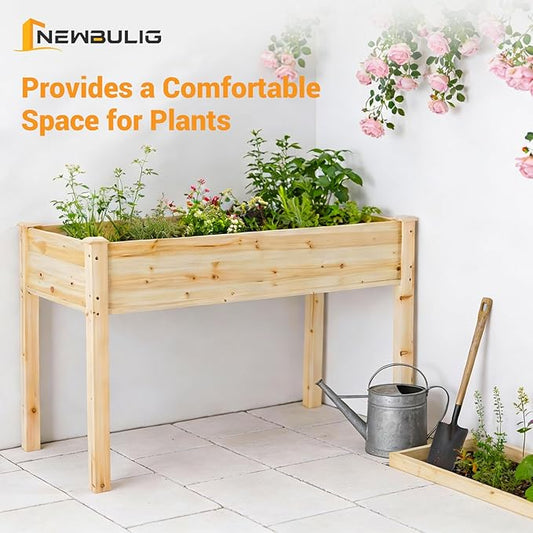 NEWBULIG Raised Garden Bed with Legs 48x24x30in,Elevated Wood Planter Box Stand for Outdoors Garden Balcony Courtyard, Natural Wood 300 Pound Capacity, for Planting Herbs Flowers Vegetables