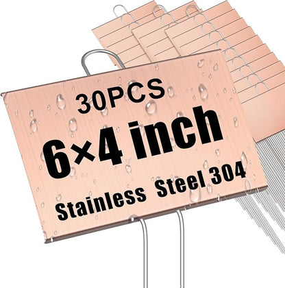 Landhoow 30 Pcs Large Garden Plant Markers Metal Plant Labels Sign 4'' x 6'' with 11'' Stake Weatherproof Waterproof Garden Sign for Outdoor Seedlings Herbs Vegetable Greenhouse, Rose Gold