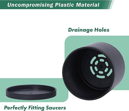 D'vine Dev 12 Pack 3 Inch Mini Plastic Plant Pots, Small Garden Planters for Plant with Drainage Holes and Saucers, Black Color, 74-Y-C-4