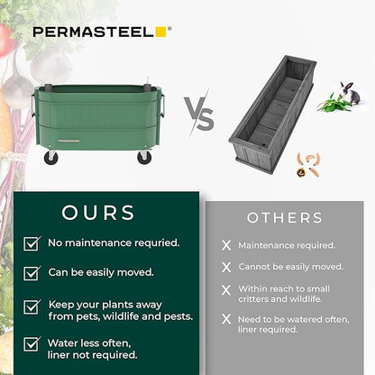 Permasteel Self-Watering Garden Bed, Rolling Planter for Vegetables, Flowers, Herbs, and Fruit, Outdoor Indoor, Caster Wheels, Sage